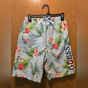 Guess Blue Tropical Floral Mesh Youth 14 Swim Trunks